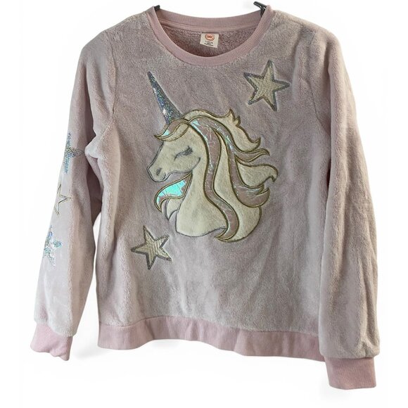 Wonder Nation Girls Pink Plush Long-Sleeve Unicorn Sweatshirt L 10-12 Plus - Picture 2 of 10